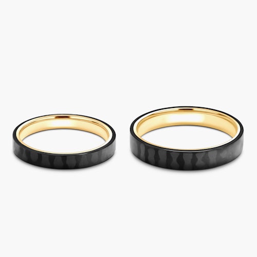 Obrączki ślubne: carbon, złoto, płaskie, 3 i 4 mm